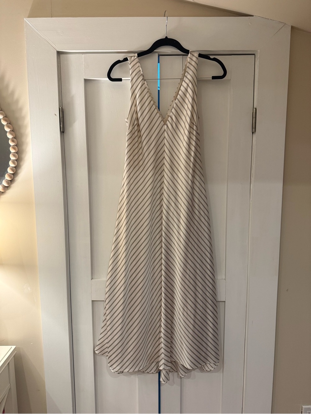 NWOT Frame Cream and Taupe Striped V-Neck Maxi Dress